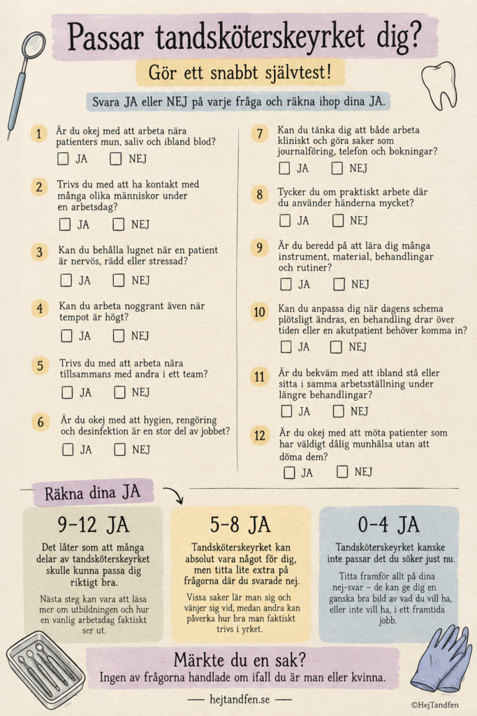 Kan män bli tandsköterskor? Självtest med 12 frågor om tandsköterskeyrket passar dig.