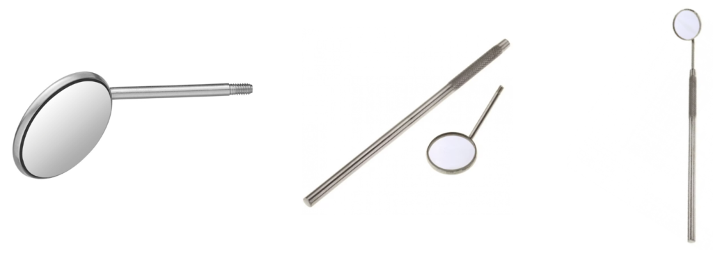 Handinstrument inom tandvården - munspegel med skaft och spegelhuvud.
